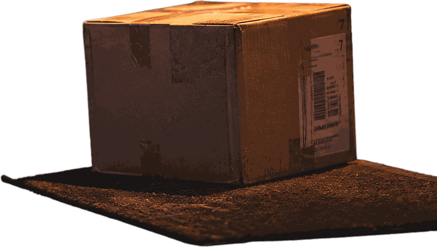 A parcel left on a doorstep at dusk